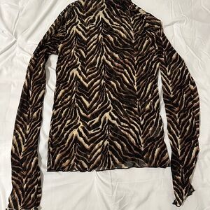 Brown Zebra-Print Long Sleeve Women’s Top